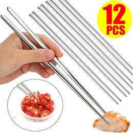 Chopsticks 2/12PCS Stainless Steel Reusable Non-slip Chinese Sushi Sticks Household Kitchen Tableware Supplies