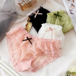 Women's Panties Japanese Princess Style Thin Mesh Transparent Women Quick-drying Dot Lovely Ruffle Briefs Plus Size Underwear 2XL 3XL