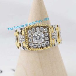 Anel masculino de ouro branco puro 10K 14K ouro rosa branco D cor 0,8 quilates redondo moissanite diamante anel masculino cubano