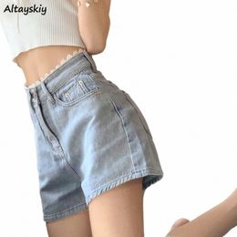 shorts Women Denim Blue High Waist Summer Casual Bottoms Butt Fly Loose Wide Leg Lace All-match Streetwear A-line Korean Chic G3pS#