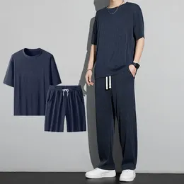 Men's Tracksuits Lightweight Men Outfit Summer Sports Set Round Neck T-shirt Drawstring Pants Two-piece For Indoor Outdoor Activities