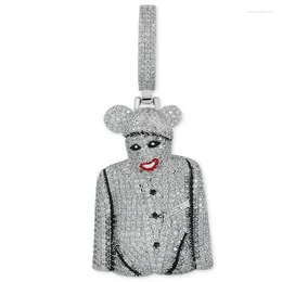 Pendant Necklaces Hip Hop Micro Pave CZ Cubic Zirconia Bling Out Clown Pendants Necklace For Men Rapper Jewelry Drop