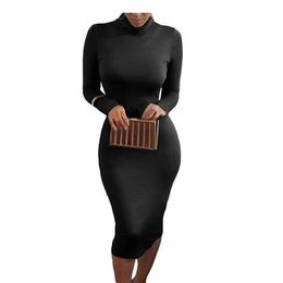 Dress For Woman Spring Thin Spicy Girl Tight comfortable bag buttock pure cotton trend sexy temperament solid color long slim long sleeve thin temperament size s-2xl