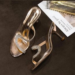 Slippers Crystal PVC High Heels Women Sexy Luxury Sandals 2024 Transparent Pumps Shoes Summer Flip Flops Mujer Slides