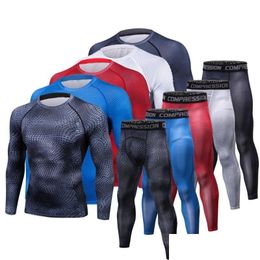 Men'S T-Shirts Men T Shirts Trousers Set 2 Piece Mens Sportswear Compression Suit Joggers Fitness Base Layer Shirt Leggings Rashguard Dhxys