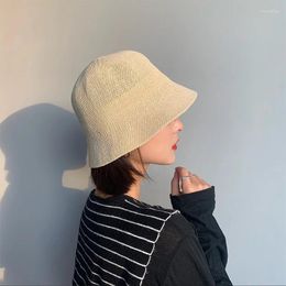 Berets 2024 Beach Korean Summer Women Visor Weaving Bucket Hat Fisherman Panama Girl Fishing Chapeau Sun Hats For Solid Caps