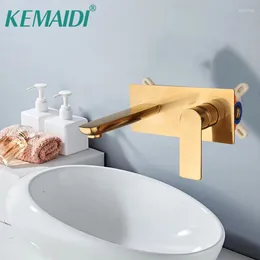 Bathroom Sink Faucets KEMAIDI Faucet Wall Mounted And Cold Water Mixer Embedded Hidden Basin Tap Brushed Gold Taps