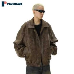 Men's Leather Faux Leather Retro Distress PU Leather Jackets Man Hip Hop Lapel Zipper Design Casual Motorcycle Coats Woman Spring Autumn Handsome Outwear 240330