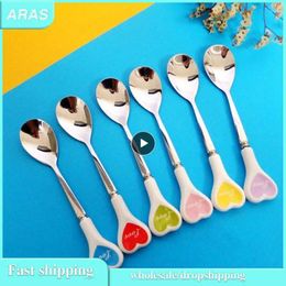 Coffee Scoops Hearts Soup Spoon Stirring Cute Long Handle Tableware Kitchen Accessories Ceramic Cutlery Teaspoon