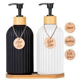 Dispensers Hands Bamboo Dispenser Refillable Dishes Kitchen Shampoo Soap Bathroom And for With Strip Bottle Pump Conditioner