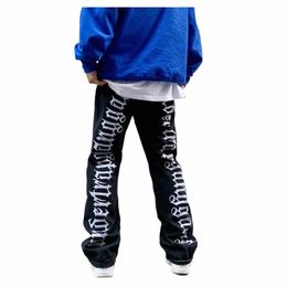 ripped Jeans Hip Hop Streetwear 2022 Trends Clothes Letter Women's Flare Pants Men Goth Harajuku Print Baggy Men's Y2k Man K5RL#