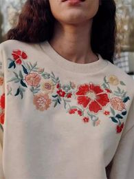 Women's Hoodies Women Floral Embroidery Sweatshirt 2024 Spring Long Sleeve Female Round Neck Cotton Casual Pullovers