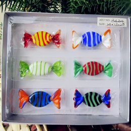 Sculptures 6pcs Colourful Vintage Murano Glass Sweets Wedding Party Candy Christmas Decorations hanging Kids Gift DIY Ornament Crafts