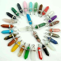 Natural Gem Stone Lapis Opal Crystal Quartz Hexagonal Pendulum Reiki Charm Penduloum Pendants DIY Jewellery Making Necklaces 24Pcs 2231G