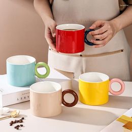 Mugs Big Handle Nordic Ceramic Coffee Mug For Tea Milk Water Couple Porcelain Breakfast Espresso Cups Travel Camping Tableware