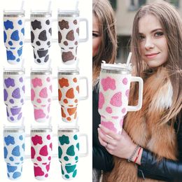 1pc, 40oz Cow Print Insulated Tumbler Shiny Sparkling Travel Cup for Hot and Cold Beverages - Perfect Christmas Gift