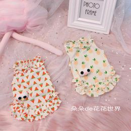 Dog Apparel 2024 Spring Summer Pet Cat Clothes Handmade Pure Cotton Breathable Teddy Yorkie Fruit Hawaiian Dresses Luxury Puppy Girl