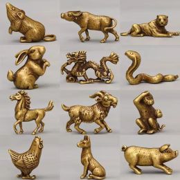 Sculptures Cow, Tiger, Rabbit, Pig, Snake, Mouse, Horse, Sheep, Monkey, Rooster, Dog, Dragon Statue Brass Miniature Zodiac Sculpture Decora