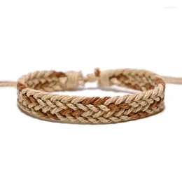 Charm Bracelets Handmade Retro Simple Cotton Rope Bracelet Women's Brown Adjustable String Jewellery Birthday Gift