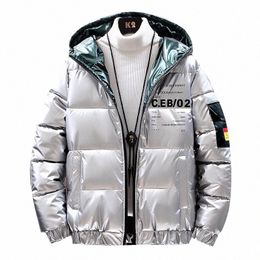 Giacca invernale da uomo spessa calda Parka giacche Sier brillante lucido cappotto di pane Fi giovane giacca allentata con cappuccio Cott capispalla maschile y1uX #