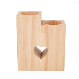 Candle Holders 2 Pcs Heart Shaped Holder Wedding Decoration Stand Candlestick Ornaments Home Pine Wood Chritmas