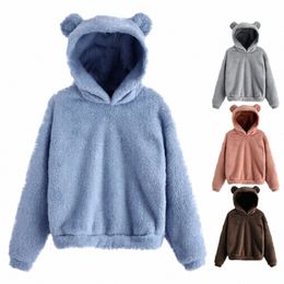 autumn Winter Women Teddy Hoodies Winter Women Lg Sleeve Bear Ear Hood Sweatshirt Cute Plush Warm Casual Hoodie Thick Warm Top O3Ve#