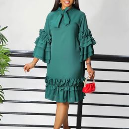 Casual Dresses Fashion Summer For Women 2024 Spring Plus Size Clothing Ruffle Flare Sleeve Black Dress Elegant Vestidos Robe