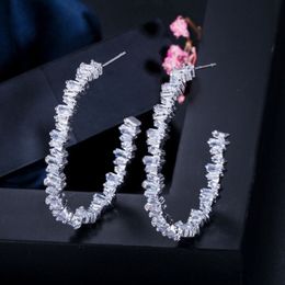 Luxury Hoop earring designer for woman 925 Silver Post AAA Cubic Zirconia Copper Jewellery Rose Gold Plated White CZ Earring Girls W2736