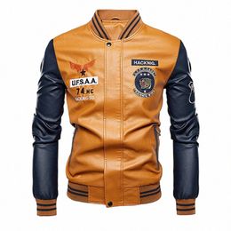 new Spring and Autumn Motorcycle men's Leather Jacket Embroidered Baseball Clothing High Quality Brand Leisure Coat h1tM#