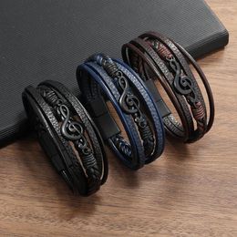 Charm Bracelets Men's Leather Bracelet Vintage Creative Music Symbol Simple Multi-Layer