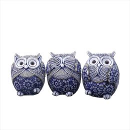 Sculptures 3 Owl Figurines Decor See No Evil Hear No Evil Speak No Evil Cute Owl Statue Crafted Animal Sculpture Ornament for Home Office T