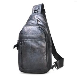 Waist Bags Men Natural Leather Casual Fashion Triangle Sling Chest Bag Design Daypack Designer One Shoulder Cross-body Male 6601