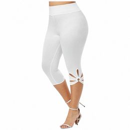 sexy Women Shorts Legging Fi Hollow Summer Elastic Waist Seaml White Capri Casual Leggings Short Pants leggins mujer S4Qr#