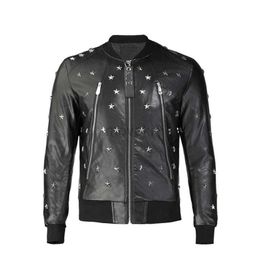 Men's Leather Faux Leather Mens Jacket Autumn Winter New Zipper Classical PU Star Fashion Brand Coat High Quality Street Leather Jackets For Mens 240330