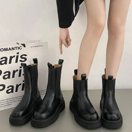 Boots Boots Flat Platform Shoes Lace Up BootsWomen Round Toe Clogs Black Summer Ankle Rubber Lolita Rock 2023 Med Ladies PU LaceUp S