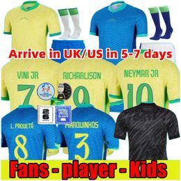 2024 Brazils VINI JR. Soccer Jerseys CASEMIRO 24 25 new brasilS National Team G.JESUS P.COUTINHO Away men kids kit L.PAQUETA T.SIA PELE MARCELO Football Shirt