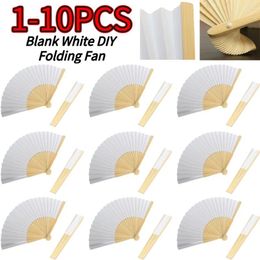 Decorative Figurines 1-10PCS Blank White DIY Paper Bamboo Folding Fan For Hand Practise Calligraphy Painting Drawing Wedding Party Gift