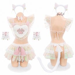 anilv Love Cat Girl Meow Candy Cake Maid Uniform Cosplay Women Illusory Color Cute Outfit Costume z2M7#