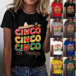 Women's T Shirts De Letter Mexican Hat Printed Shirt Short Sleeve Workout Tees Womens Hiking Top Women Active Tops