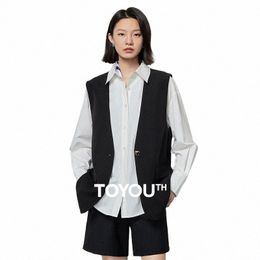 Toyouth Frauen Sleevel Blazer Westen 2024 Frühling Neue One Butt LG Jacke Outwears Elegante Solide Büro Dame Jacke Arbeit Anzug 09cv #