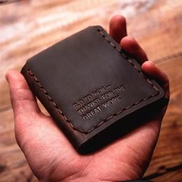 Men Wallets Vintage Cow Genuine Leather Wallet Male Handmade Custom Dollar Coin Purse Short Wallet Employee Gift1281y