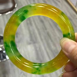 Decorative Figurines Send Certificate Real Jadeite Myanmar Emerald Bangles Class Ice Transparent Yellow Green Grade A Burma Jade Bangle