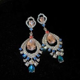 Charm Hollow Out Fan Shaped Water Drop Earrings for Women Inlaid Rhinestone Drop Earrings Vintage Fashion Statement Jewellery Gift Y240328