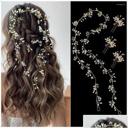 Hair Clips Barrettes Bride Headwear Set 1 Metre Soft Chain Headband 3 Hairpins And Pin Hairpin Accessories. Drop Delivery Jewellery Hair Oteut