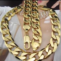 115g HEAVY 12 5MM 18K Gold Filled Men's Bracelet Necklace 22 Chain Set183Y