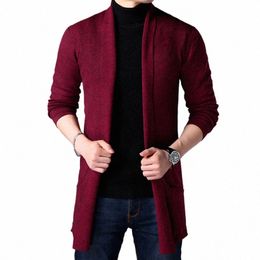 fi Men's Lg Spring Cardigan Lg Sleeve Coat Soild Color V-neck Collar Youth Korean Style Light Sweater Autumn Jacket a6iO#