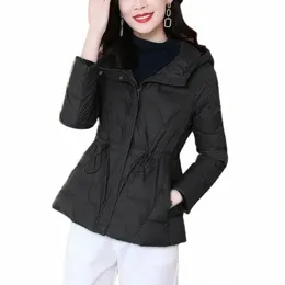 women's Winter Down Jacket Short 2023 New Fi Loose Thicken The Waist Coat Hooded Zipper Pure Colour Outerwear Female K3F9#