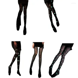 Party Supplies Women Luminous High Waist Silky Pantyhose Stockings Butterfly Heart Lip Patterned Glow In The Dark Tights For Halloween
