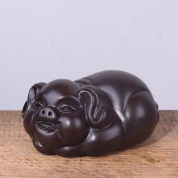 Sculptures Ebony Carved Pig Ornaments, Solid Wood, Zodiac, Home Feng Shui, Living Room Decorations, Mahogany Crafts