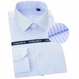 new High Quality Cott Men Dr Lg Sleeve Shirt Solid Male Plus Size Regular Fit Stripe Busin Shirt White Blue Shirts 55DD#